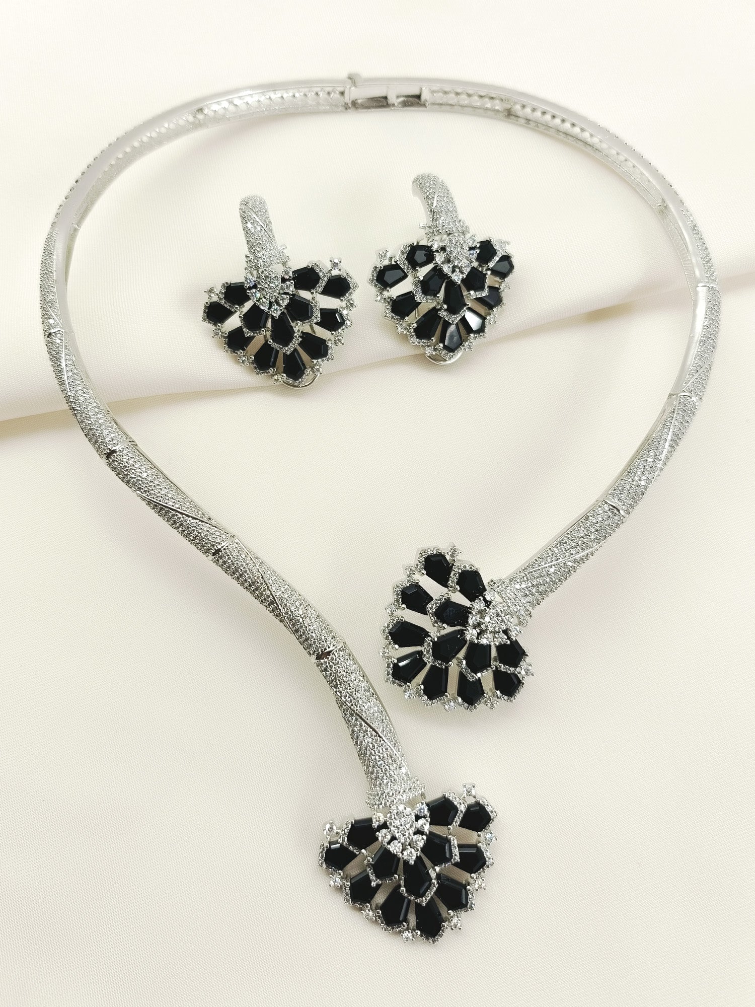 Sylvie Black American Diamond Hasli Styled Set