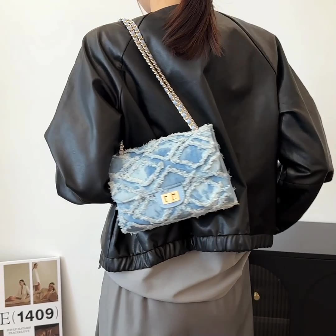 Women's Luxury Vintage Embossed Crossbody Bag – Argyle Quilted Denim Underarm Shoulder Bag for Women | Sophisticated Boho Chic