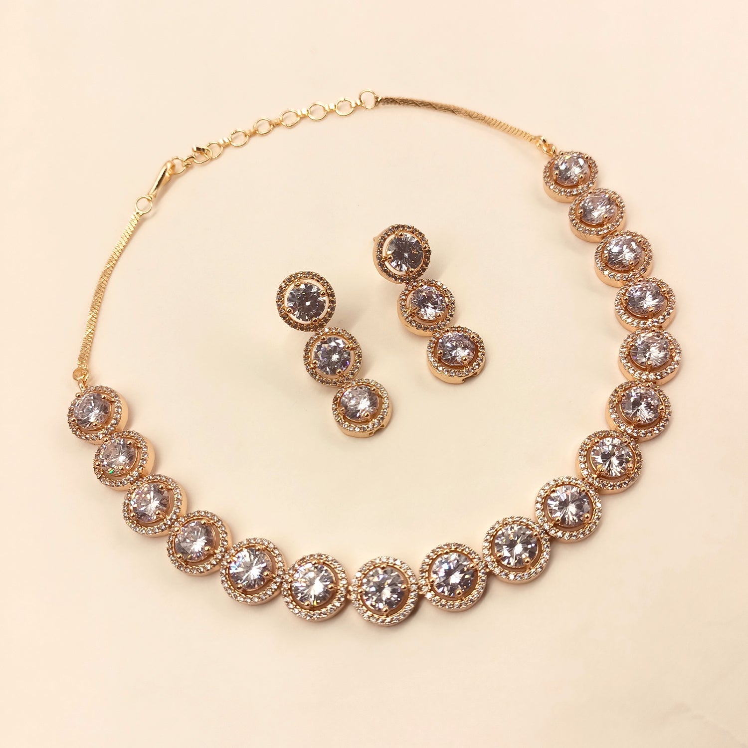 Shahnaaz Rose Gold Plated Semiprecious White Stone American Diamond Set - qivii