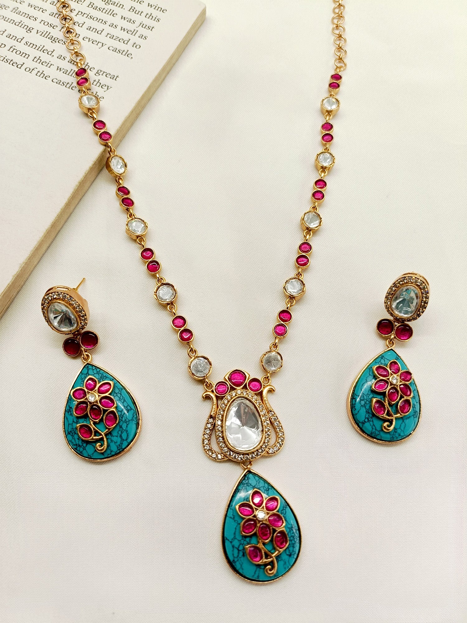 Samanvita Firozi Boutique Necklace Set - qivii