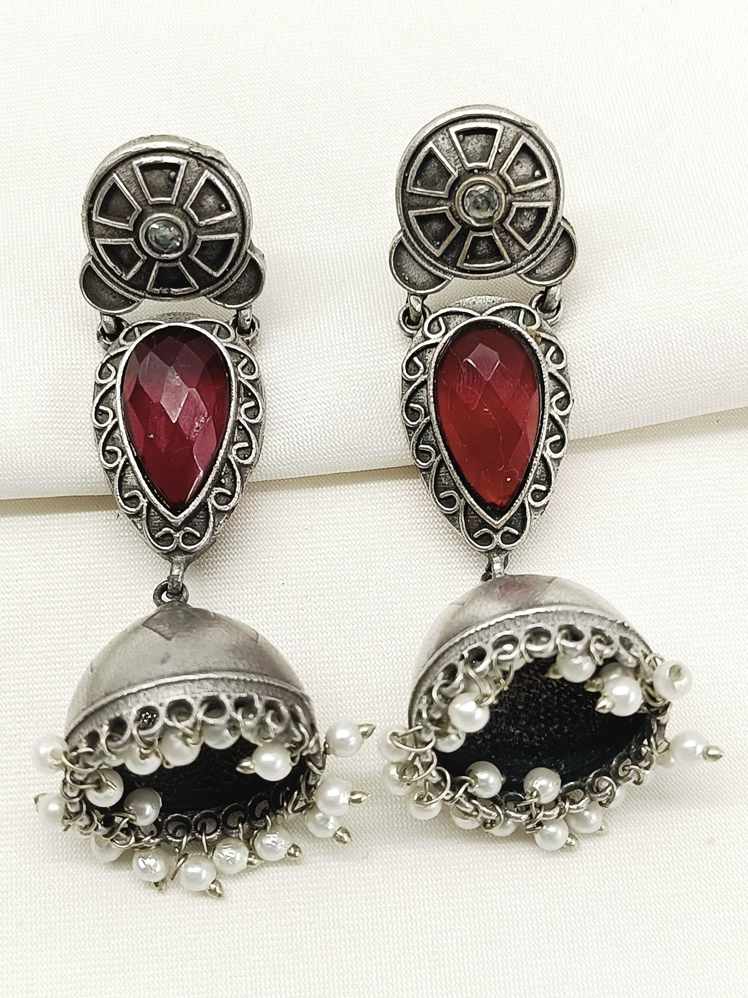 Vallabha Ruby Oxidized Jhumki