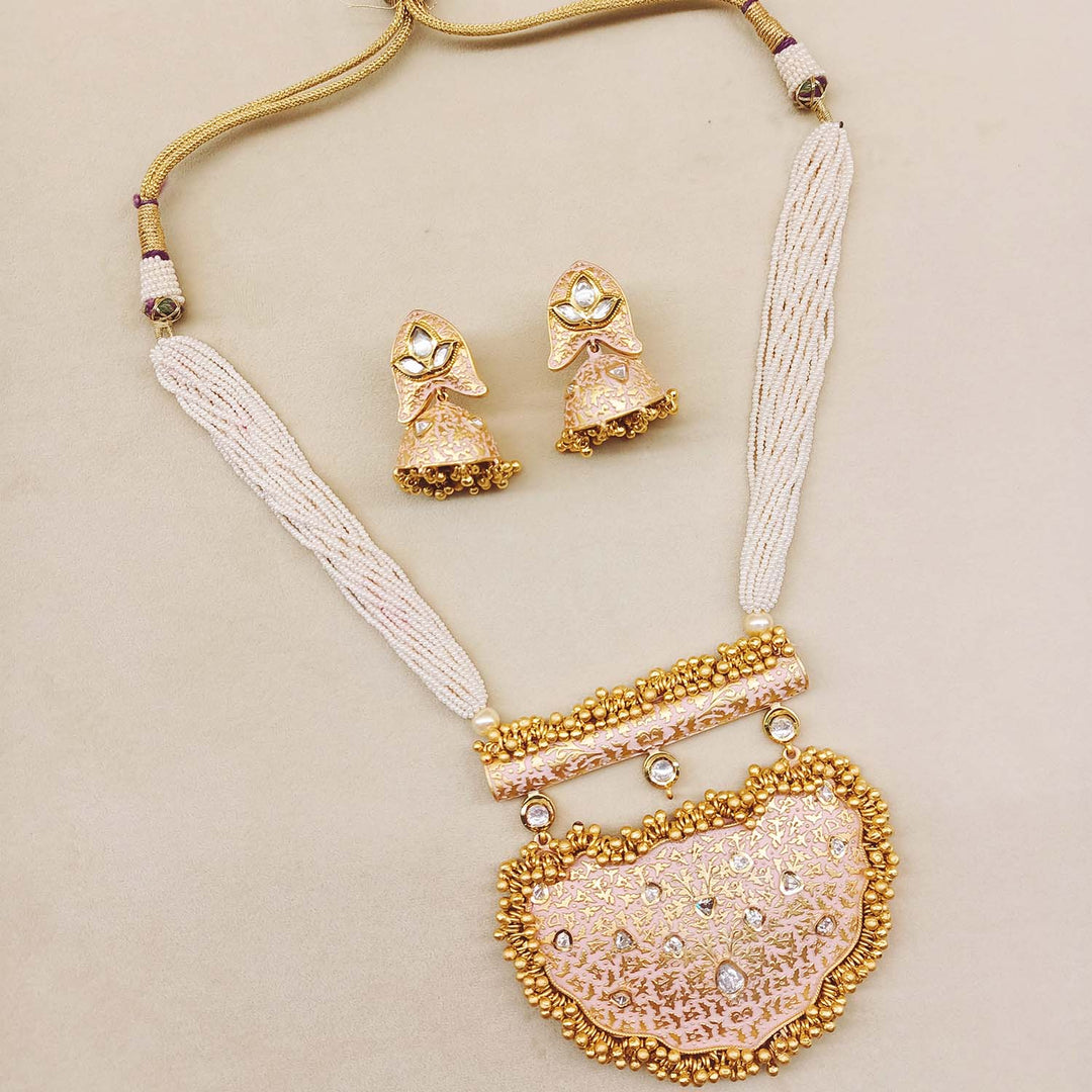 Naazneen Baby Pink Meenakari Pendant Set