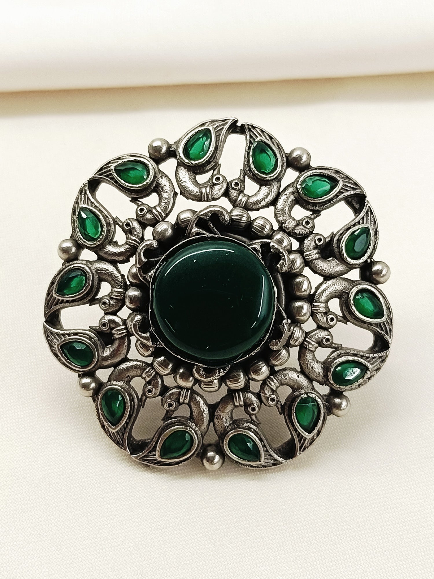 Mritsa Green Oxidized Finger Ring