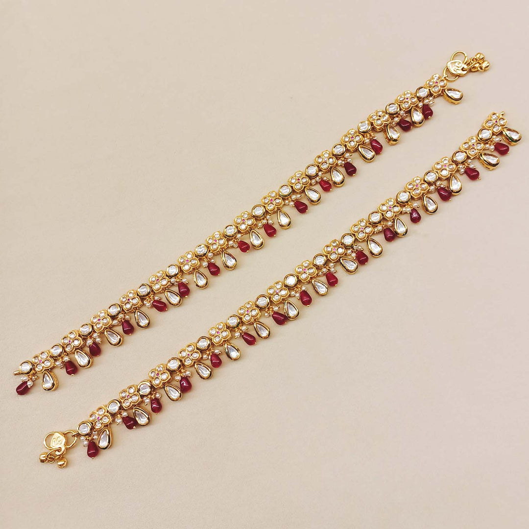 Nupoor Ruby Gold Plated Kundan Anklet