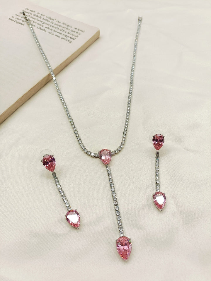 Tarunyan Pink American Diamond Necklace Set