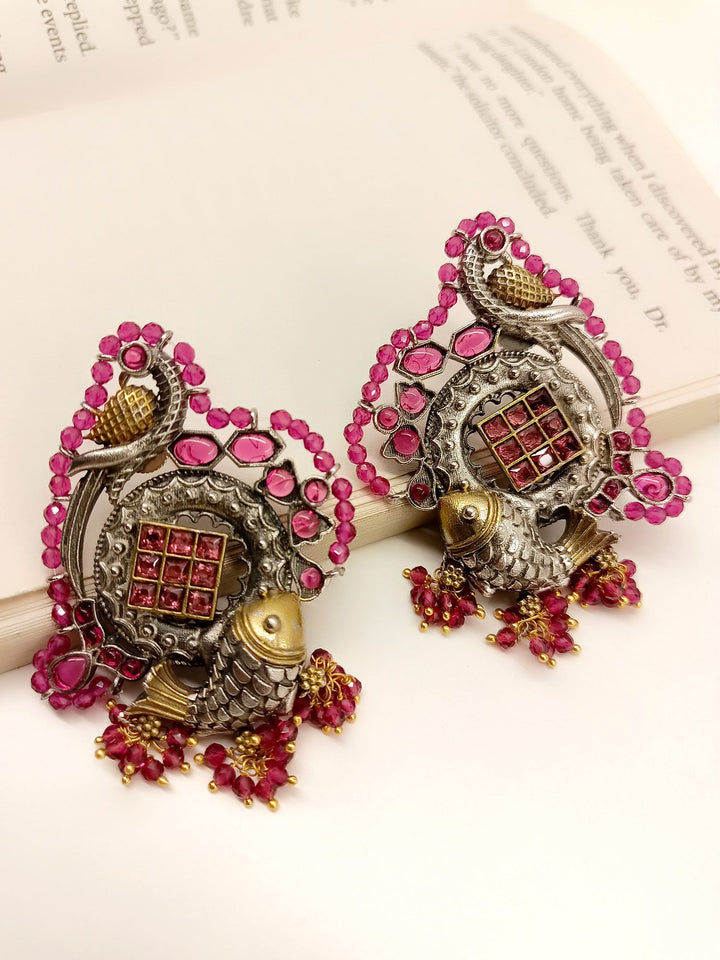 Aakriti Rose Pink Oxidized Earrings