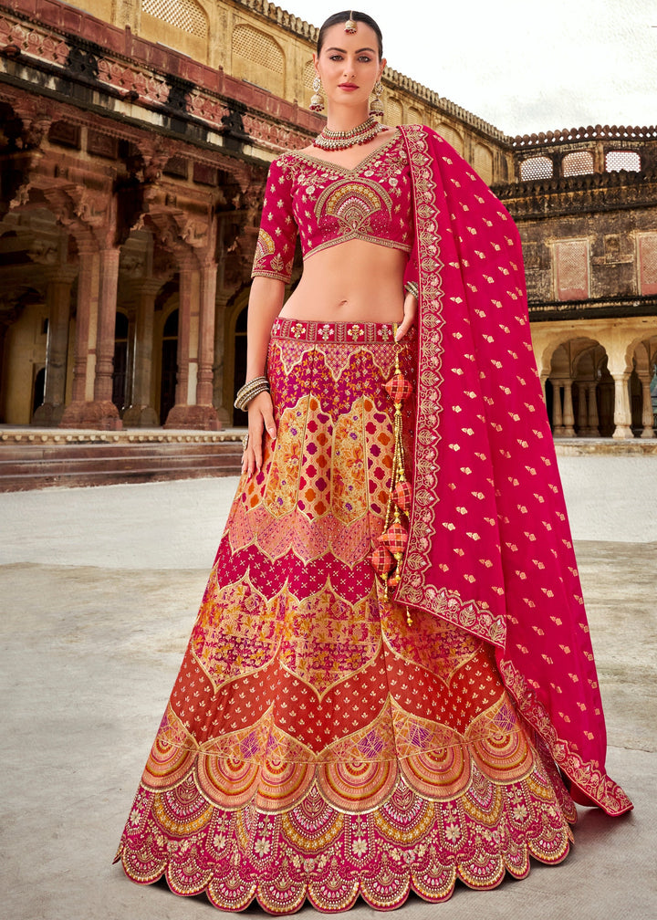 Rani Pink Banarasi Silk Lehenga Choli with Zarkan, Sequence and Thread Work