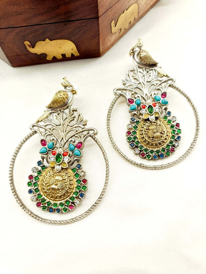 Sidhira Multi Colour Bird Oxidized Earrings