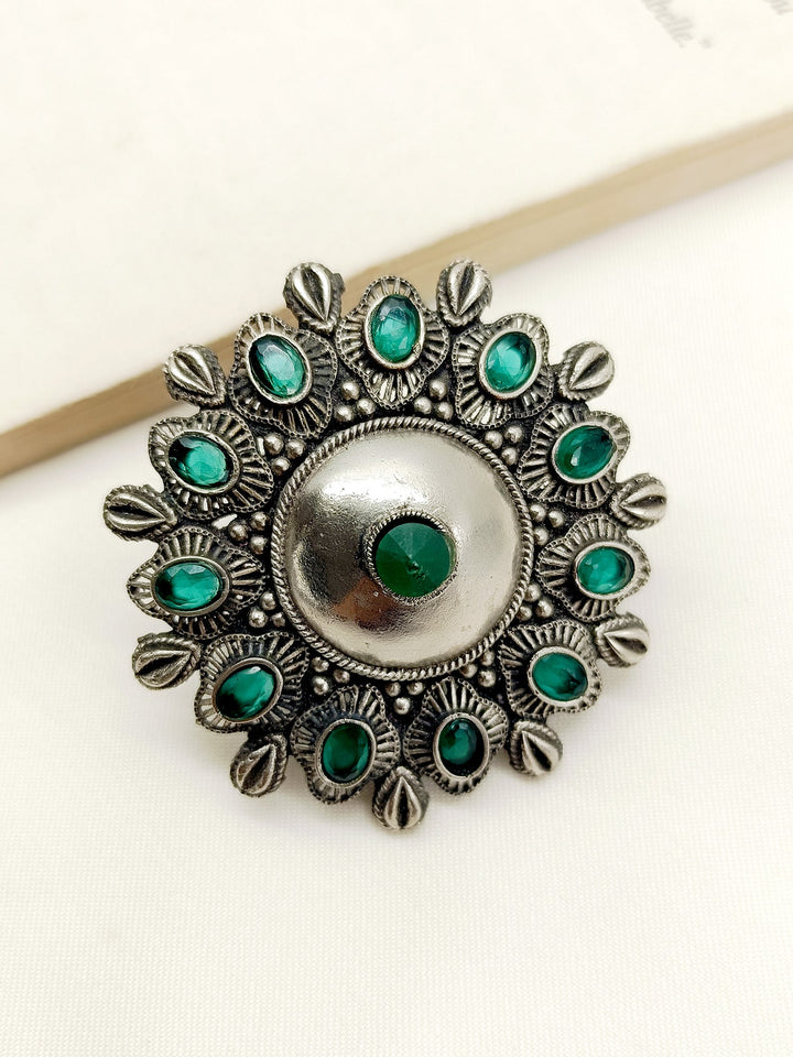 Meena Emerald Oxidized Finger Ring