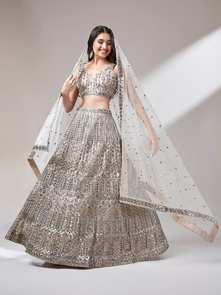 Net Mirror & Sequins Embroiderey Stitched Lehenga choli