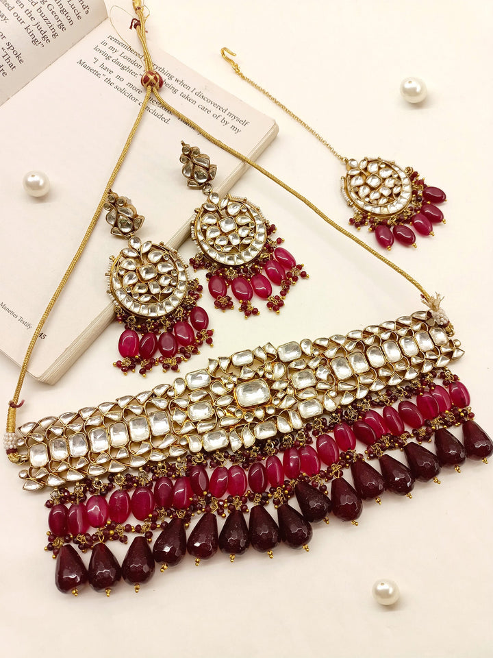 Nitibhaa Maroon Kundan Choker Set