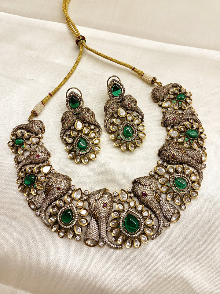 Melody Victorian Elephant Emerald Necklace Set