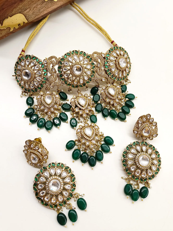 Rimsha Green Kundan Polki Choker Set