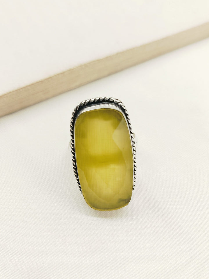 Azeen Yellow Rectangular Oxidized Finger Ring