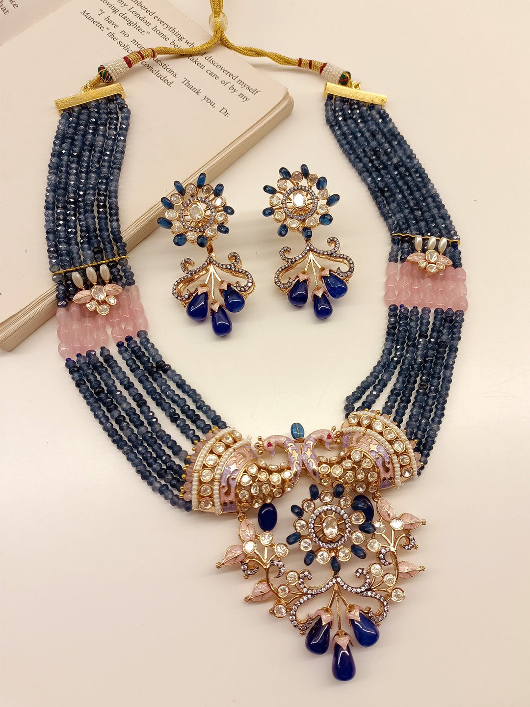 Vritee B & P Peacock Kundan Necklace Set