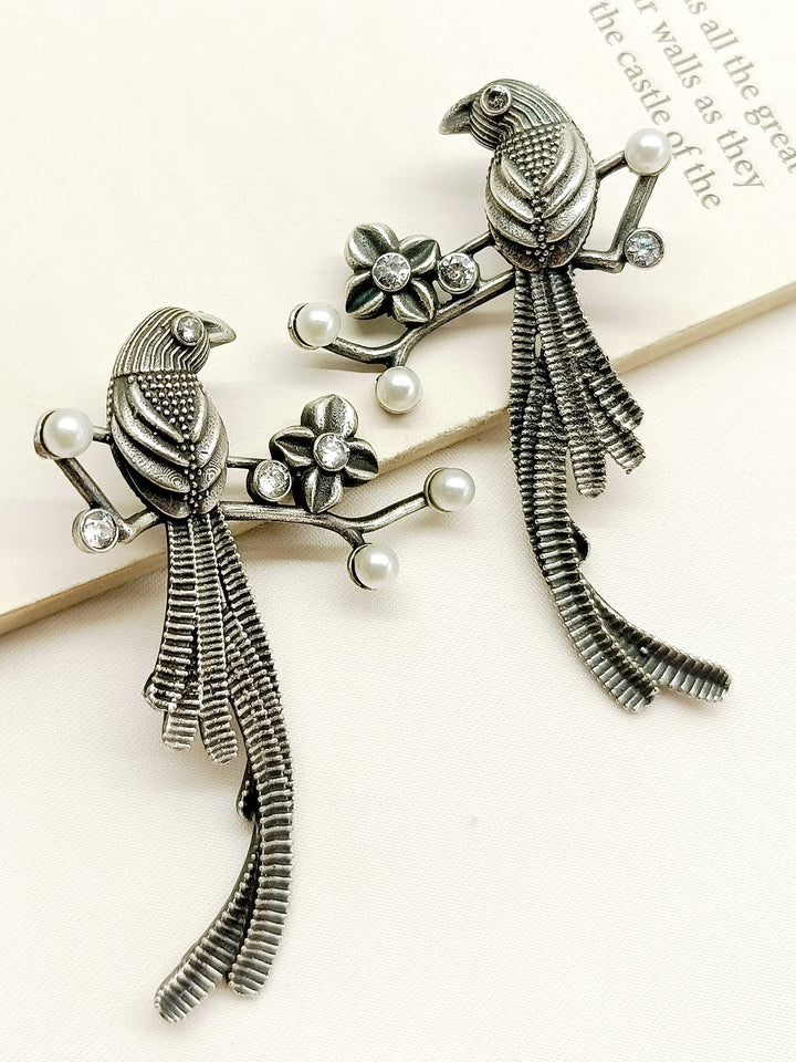 Firdaus Parrot German Silver Oxidized Earrings