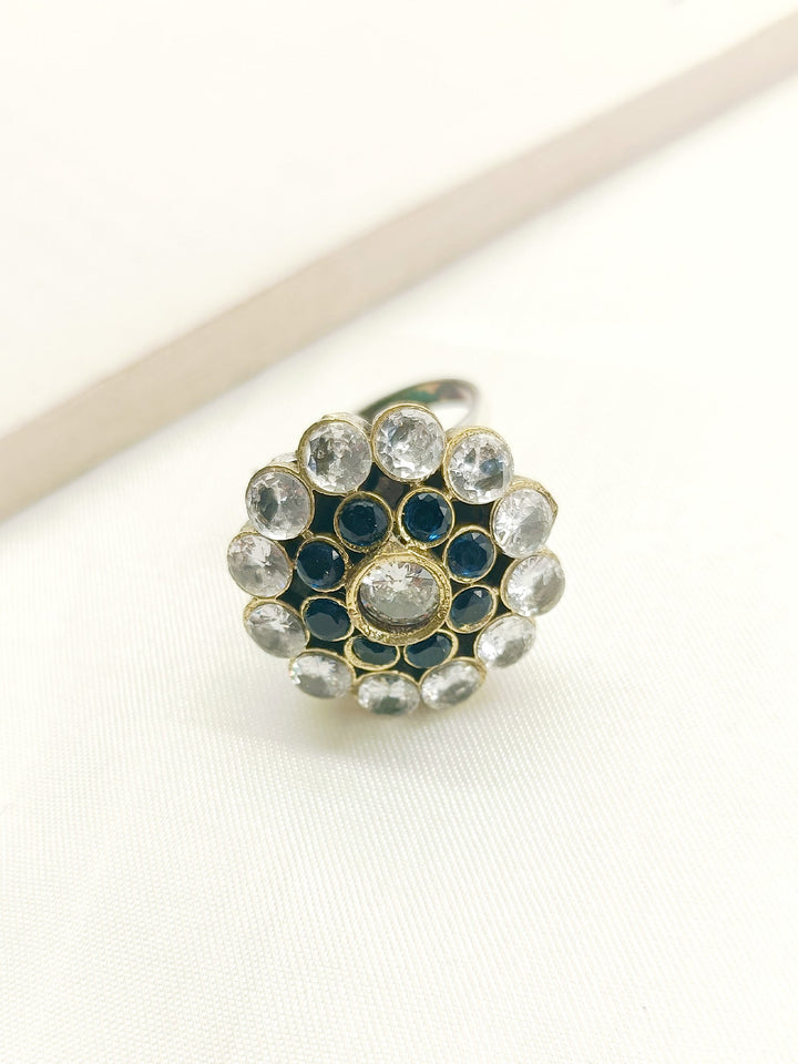 Sonakshi Blue & White Oxidized Finger Ring