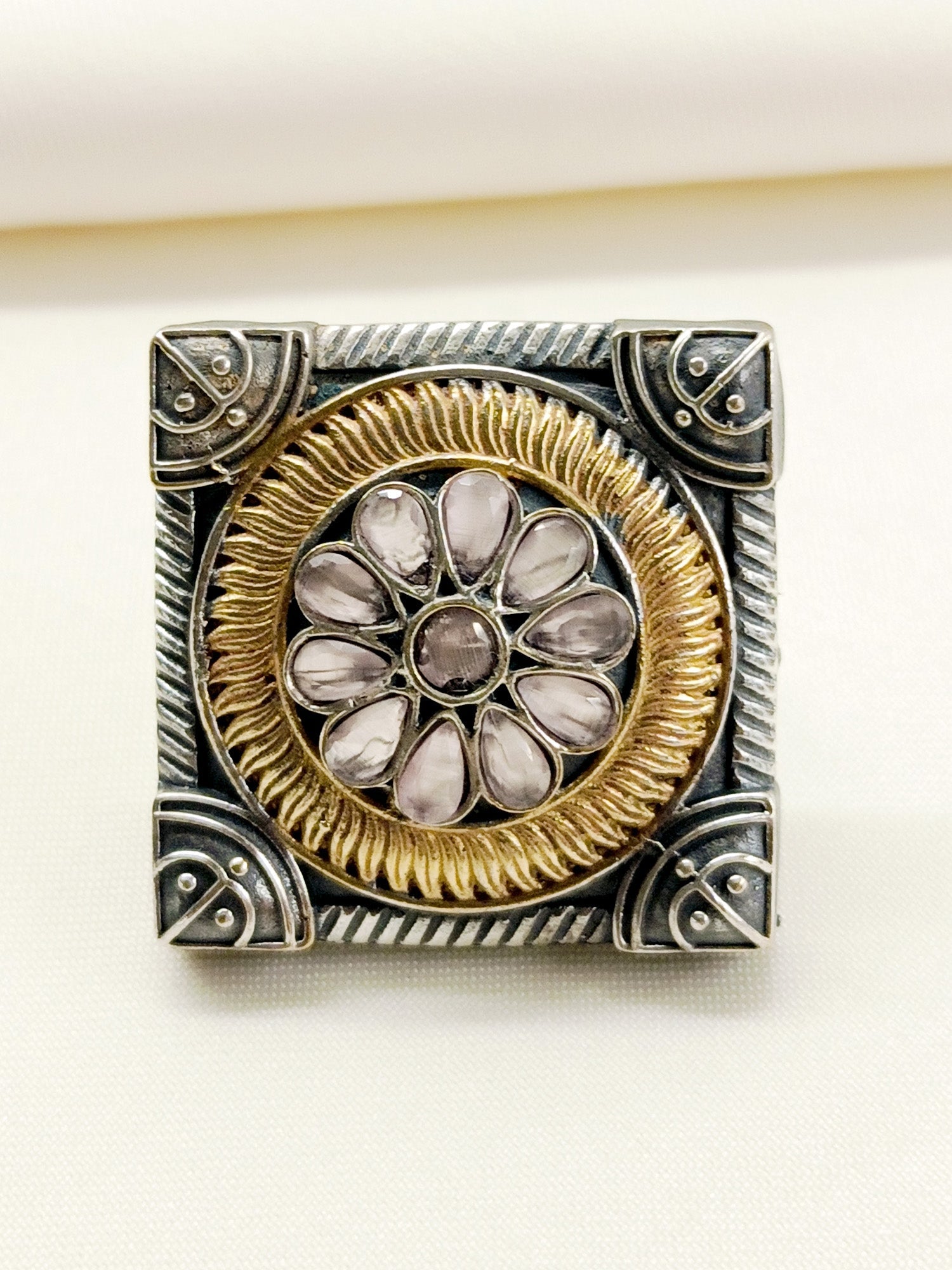 Chanda Baby Pink Oxidized Finger Ring