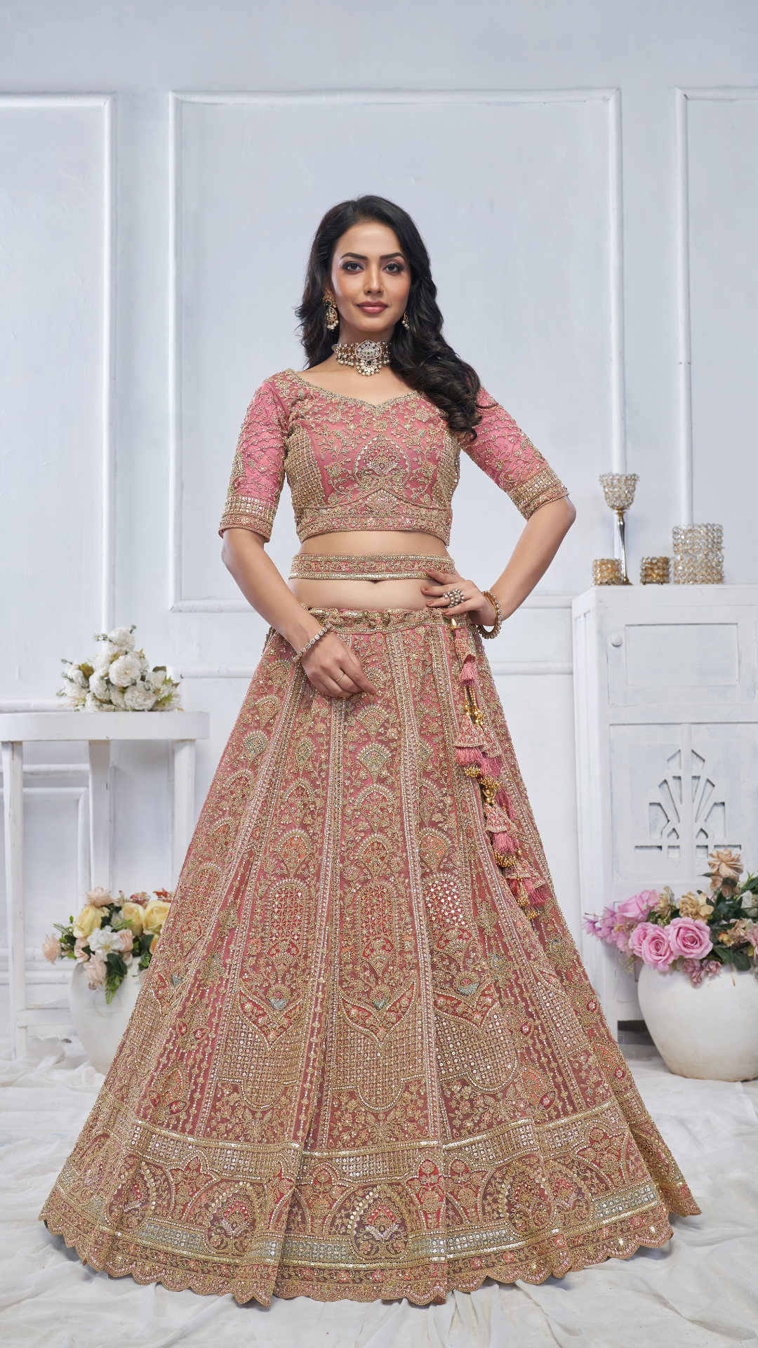 Pastel Onion Embroidered Bridal lehenga