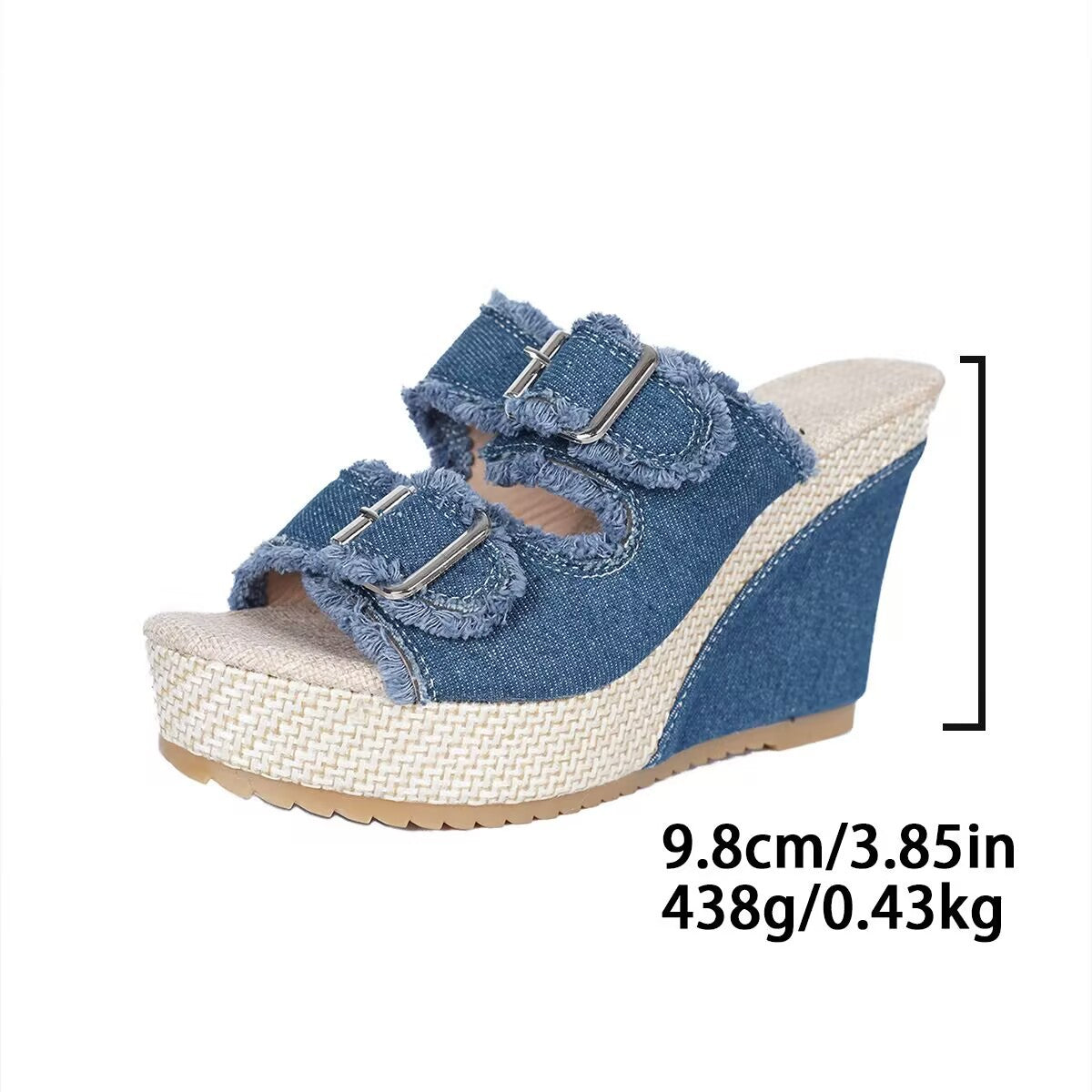 Women’s Denira Denim Peep-Toe Wedge Slide Sandals – Buckle Strap Platform Chic Summer Slides (US 5–10.5)