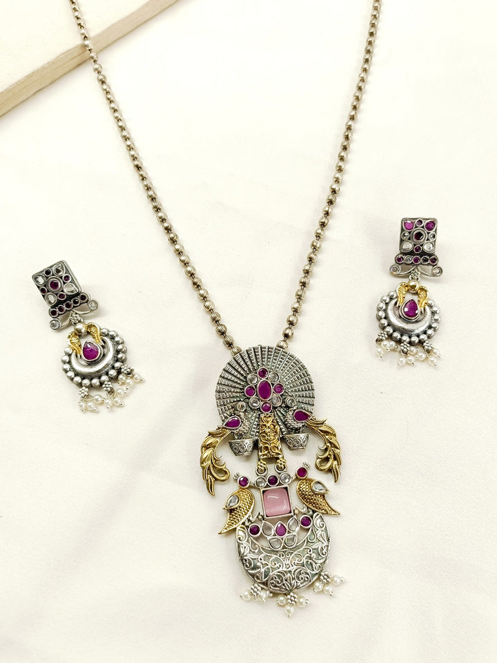 Poorva Ruby Oxidized Pendant Set