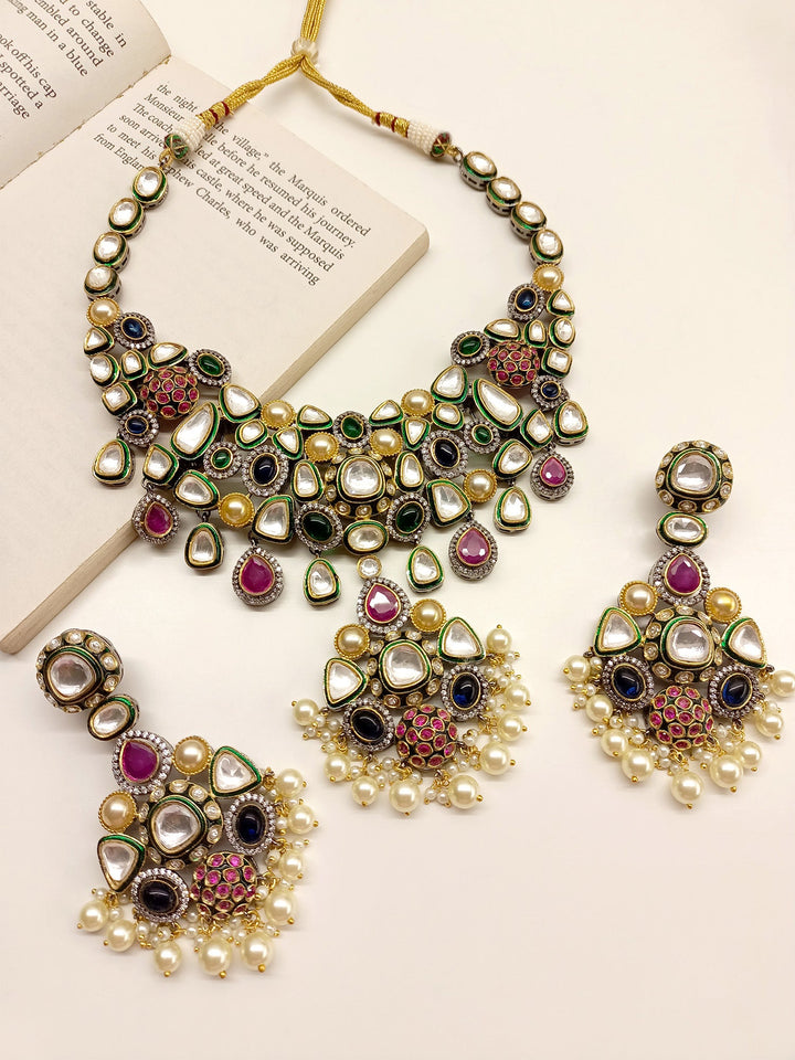 Maniya Navratna Victorian Necklace Set