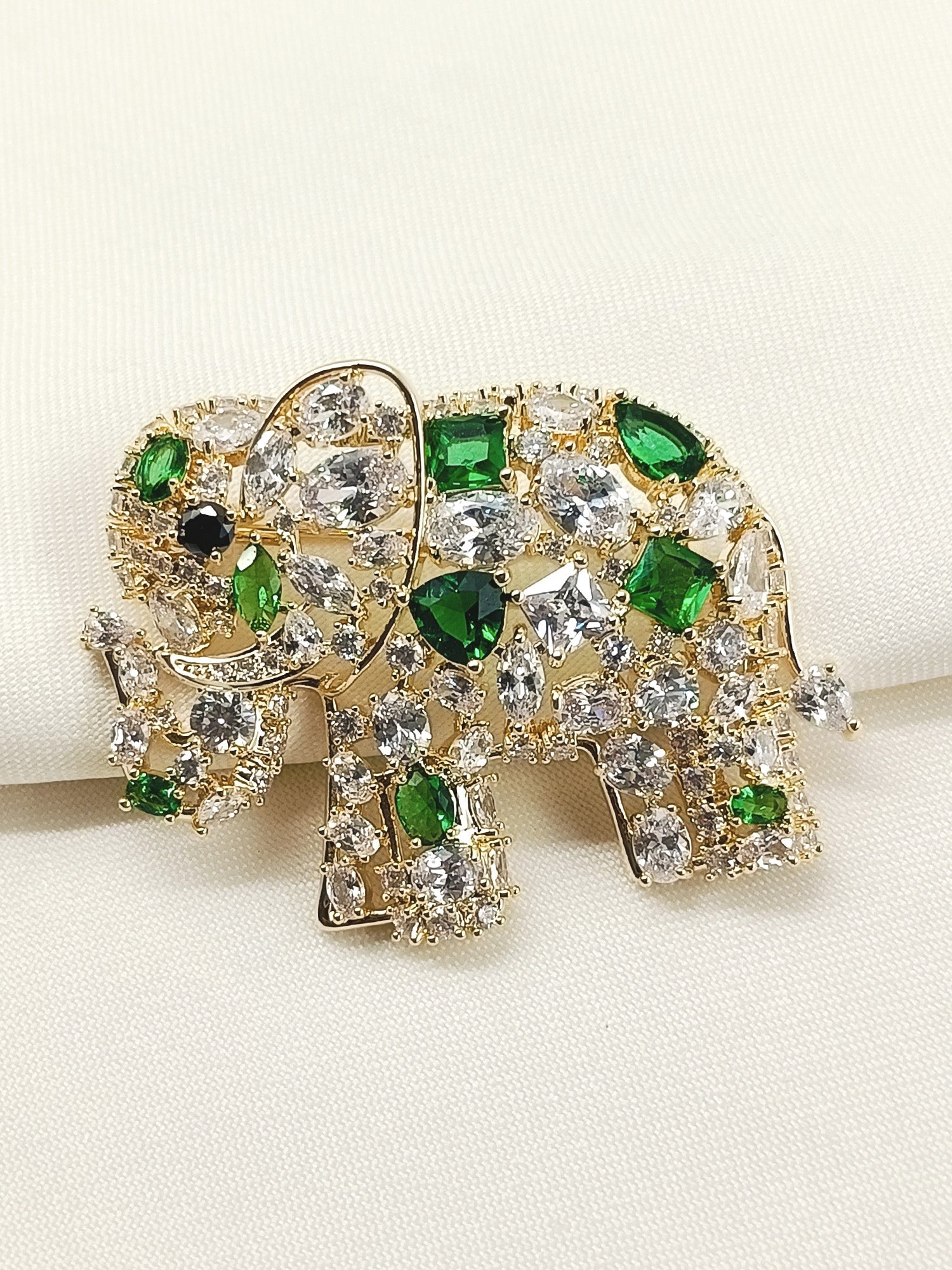 Anokhi Green Elephant Brooch