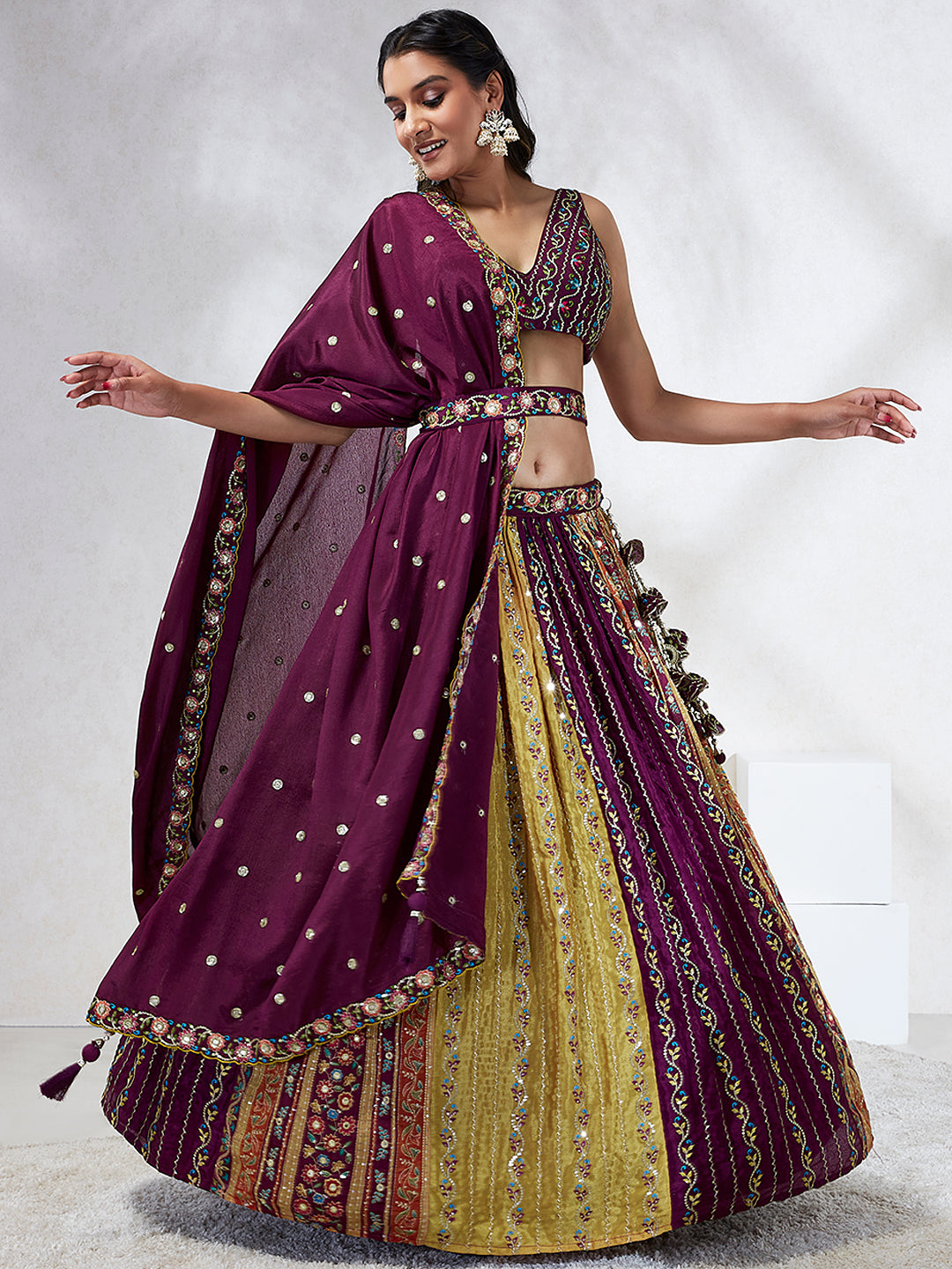 Position Print Chiffon with Sequins Embroidery Stitched Lehenga choli