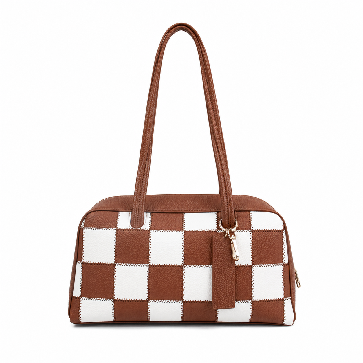 Ounamei Checkered Vegan Leather Shoulder Bag for Women – Large Capacity Everyday Tote Purse