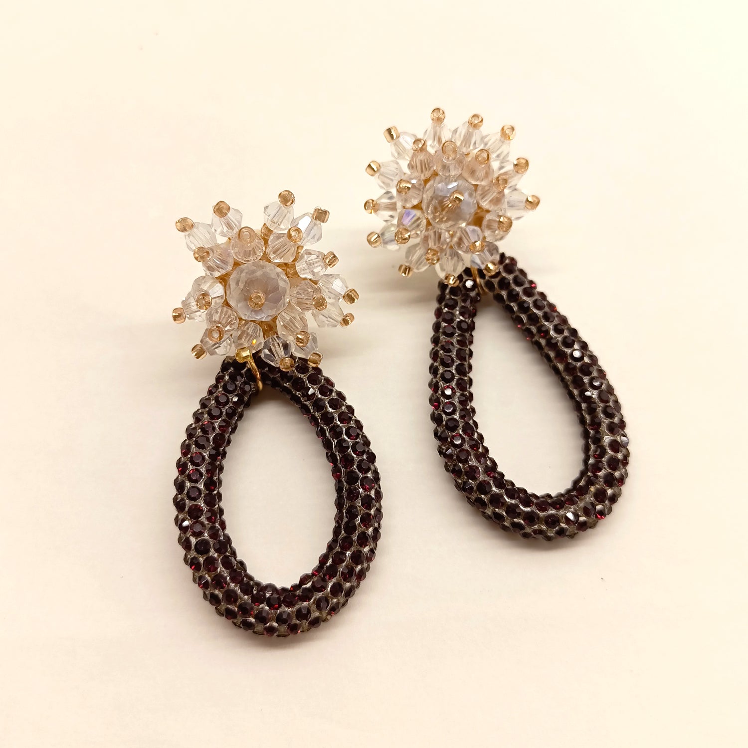 Kendy Maroon White Flower Western Earrings - qivii