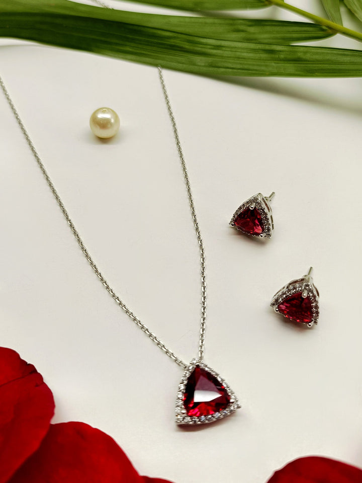 Eshika Maroon American Diamond Pendant Set