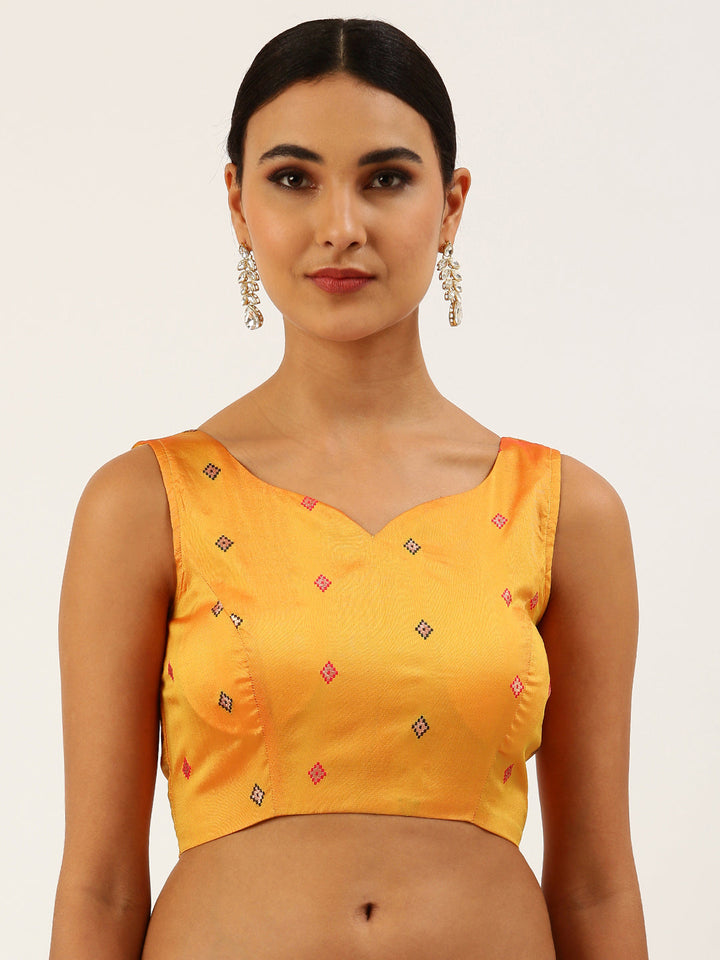 Mustard-Toned Ethnic Motif Brocade Readymade Blouse