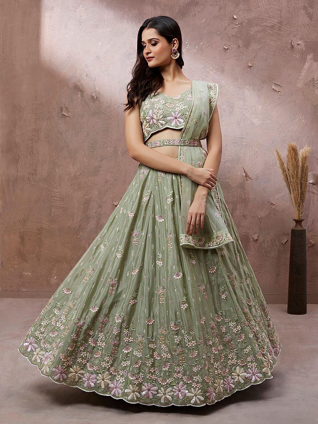 Georgette Sequins with Heavy Zarkan Embroidery Stitched Lehenga choli