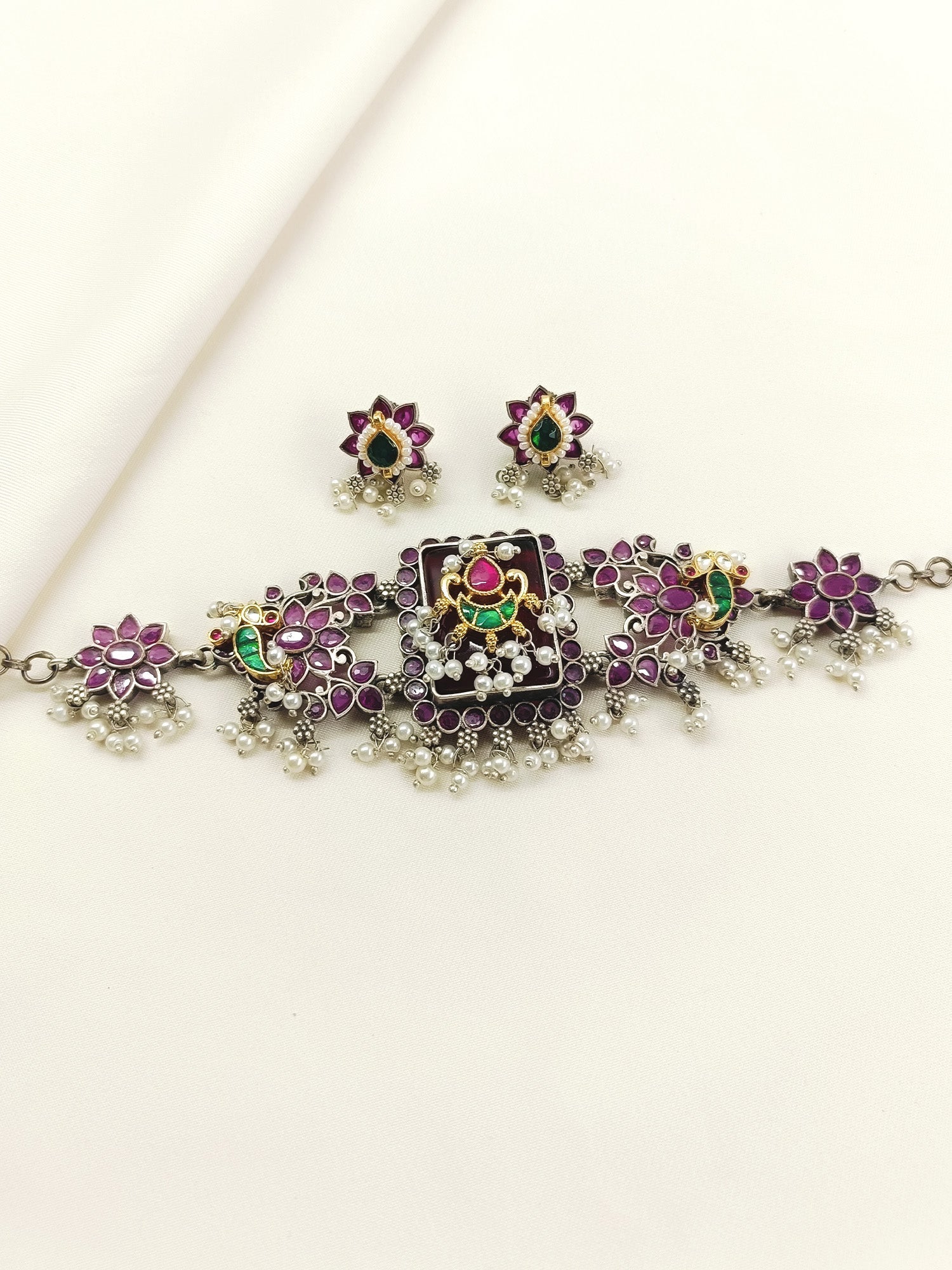 Camila Ruby Oxidized Choker Set