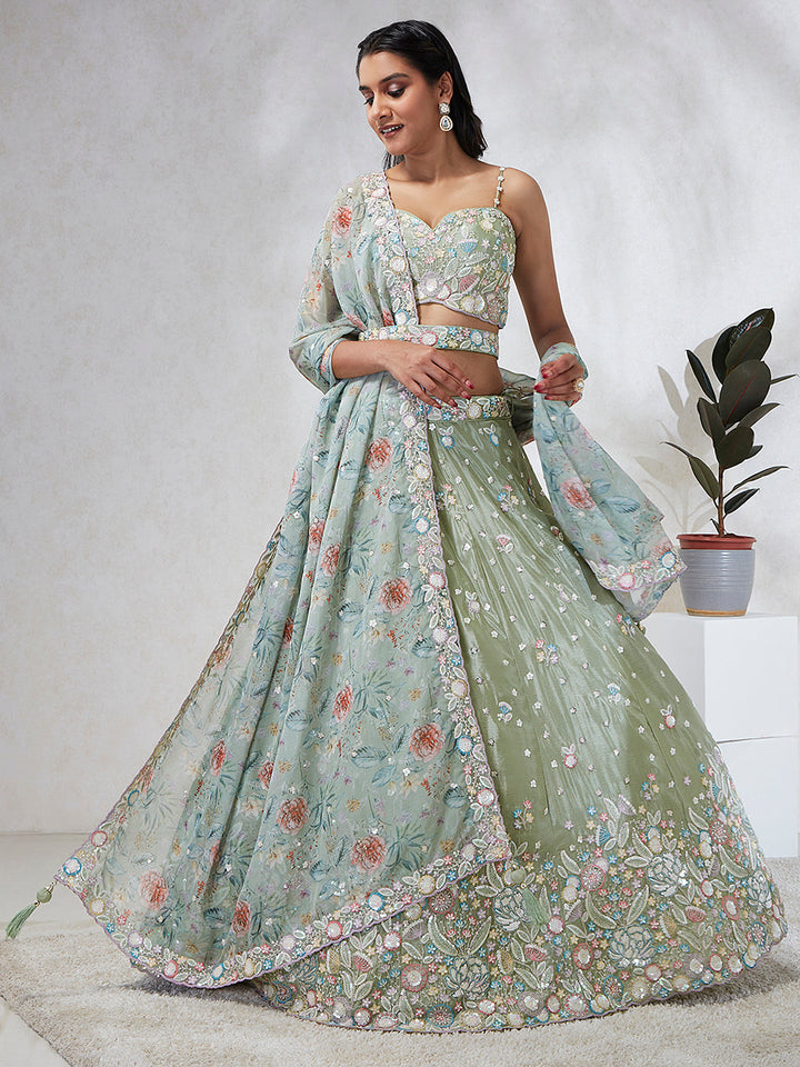 Multi Color Chiffon Embroidered using Sequins,Thread & Coding Stitched Lehenga choli