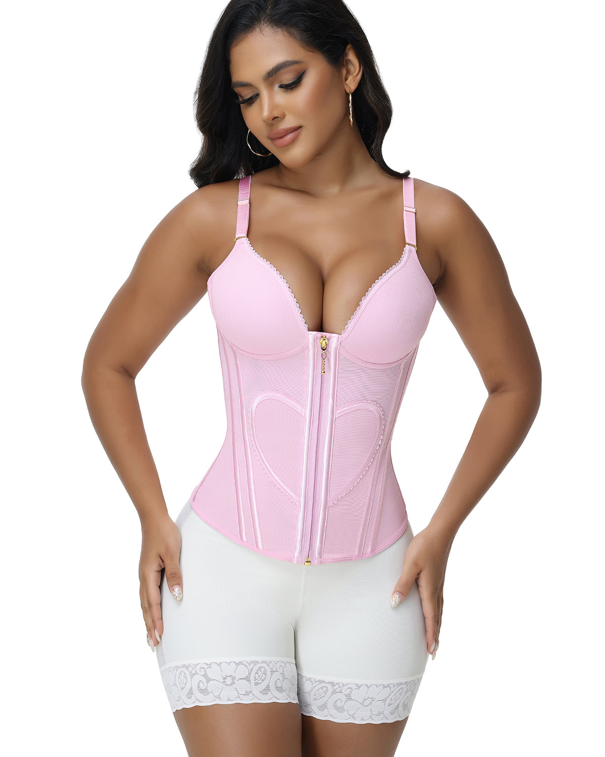 Shapshe® Fajas Colombianas Love Pattern Corset Top Zipper Waist Trainer  - By Qivii