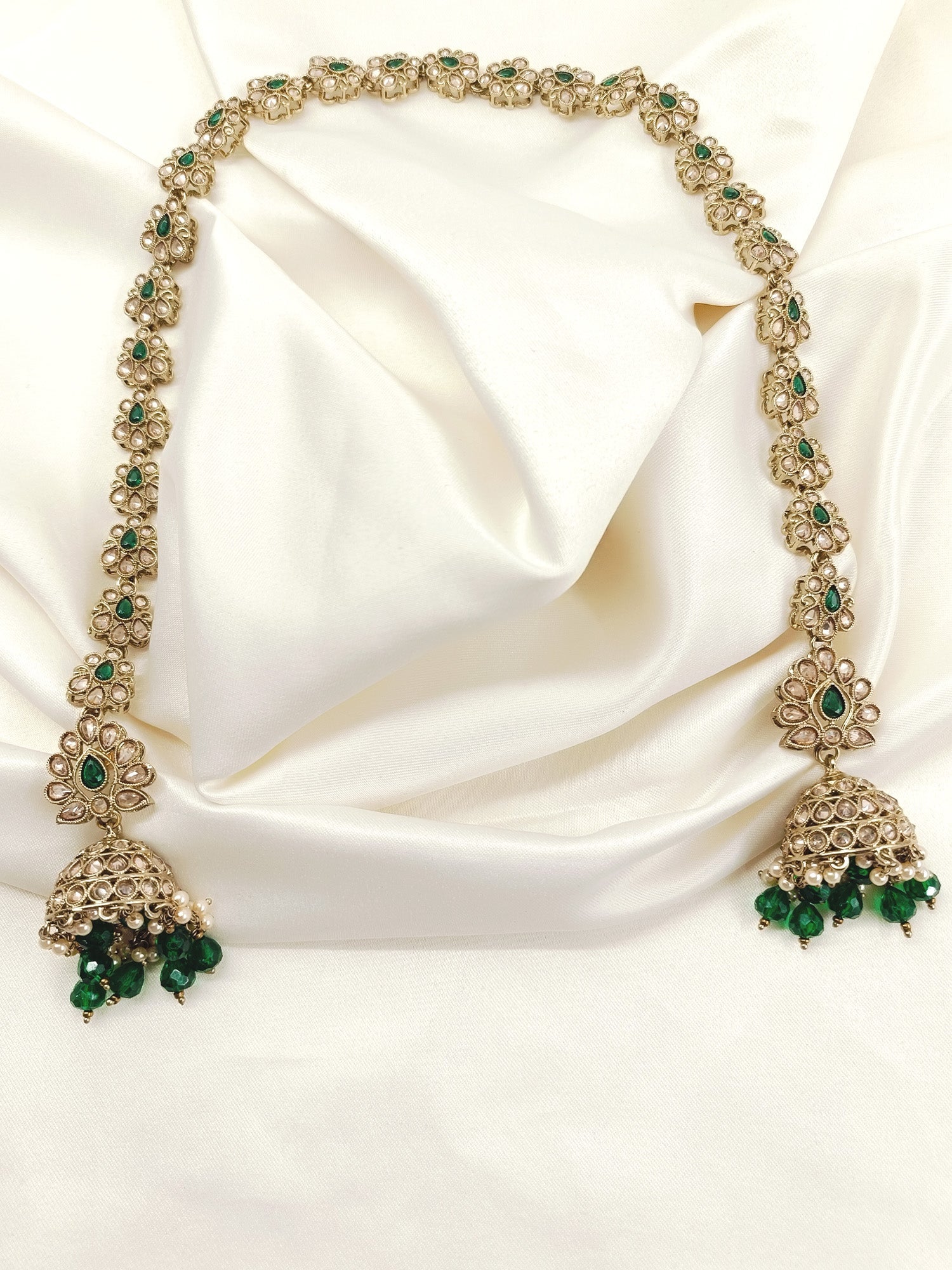 Heema Green Polki Jhumki With Sheeshpatti