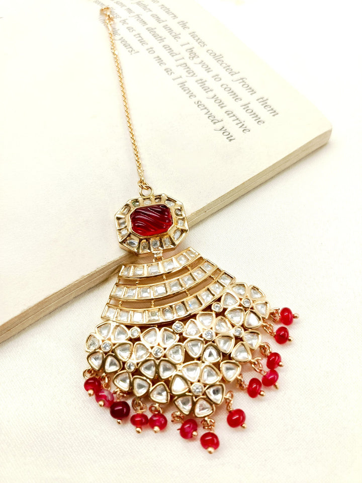 Libni Maroon Gold Plated Kundan Teeka