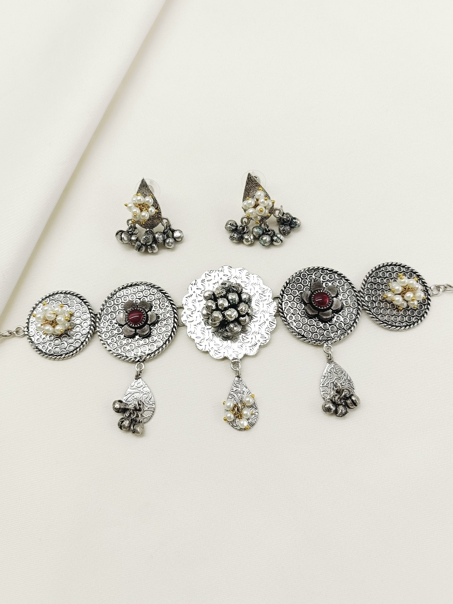 Xanvika Ruby Oxidized Choker Set