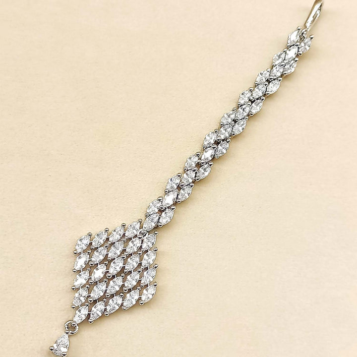 Tanuja American Diamond Silver Plated Beautiful Teeka