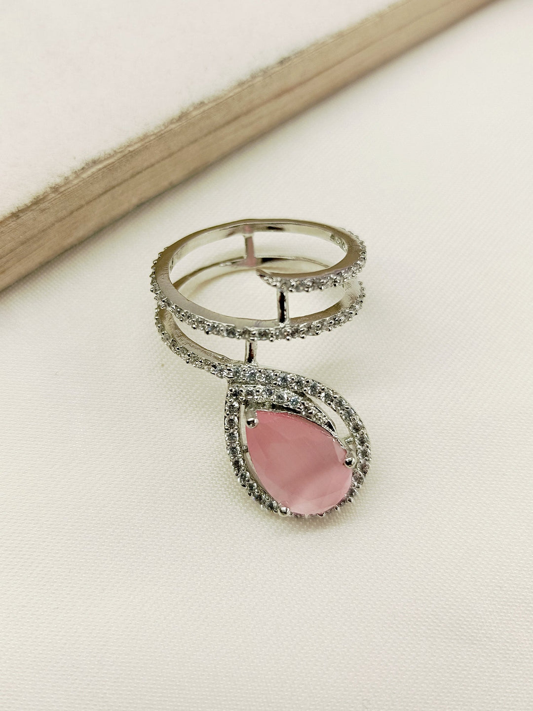 Beautiful Zurai Baby Pink American Diamond Finger Ring with intricate detailing and sparkling stones