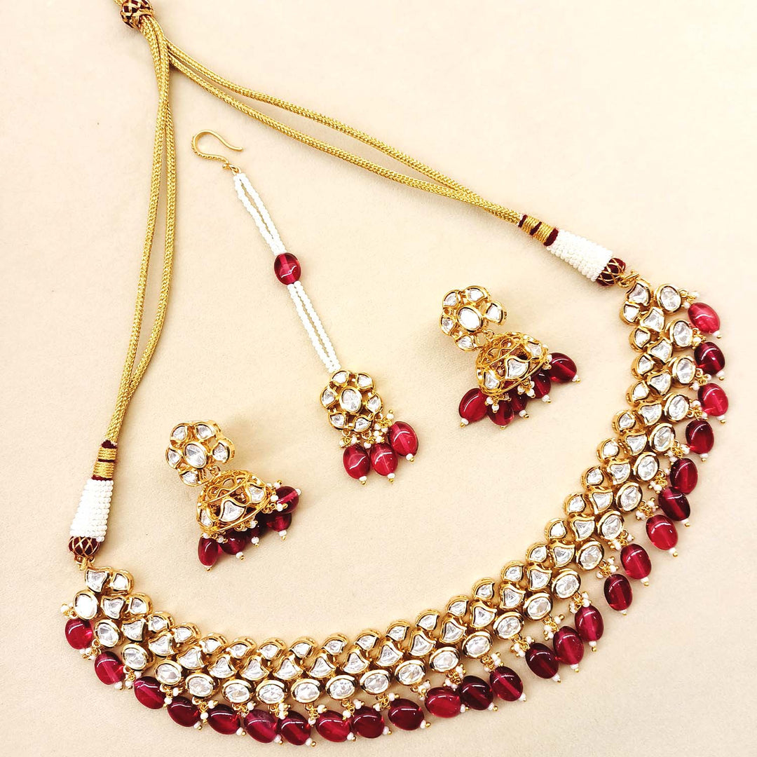 Pakeezah Majenta Diamond Kundan Necklace Set