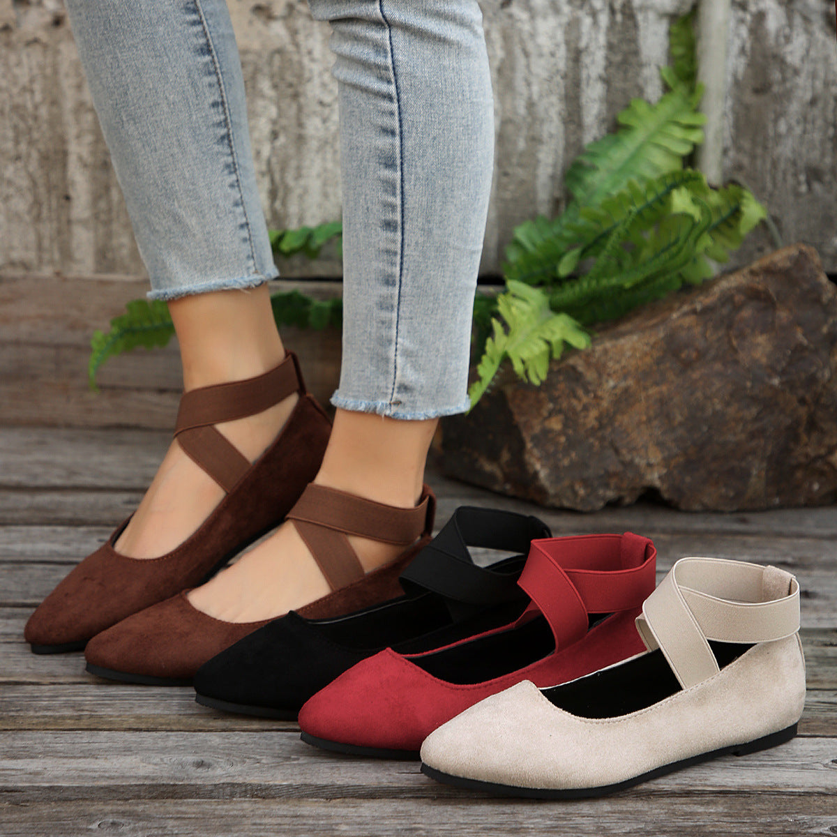 Women’s FlexiWalk Cross-Strap Slip-On Loafers – Round-Toe Low-Top Flats (US 5–10.5)