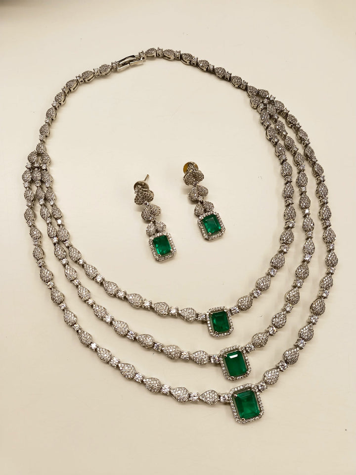 Eliza Three Layered Emerald Necklace Set