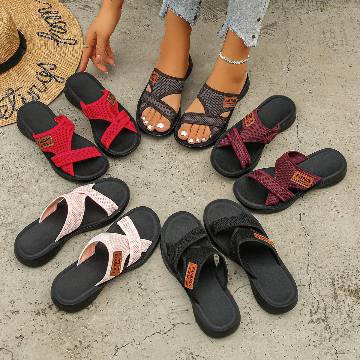 Women’s SunStep Flat Mesh Slide Sandals – Breathable Open-Toe Beach Shoes (US 5–10.5)