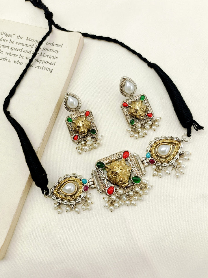 Kashfaa Multi Colour Oxidized Choker Set