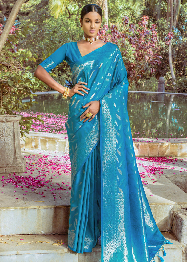 Cerulean Blue Zari Woven Silk Saree