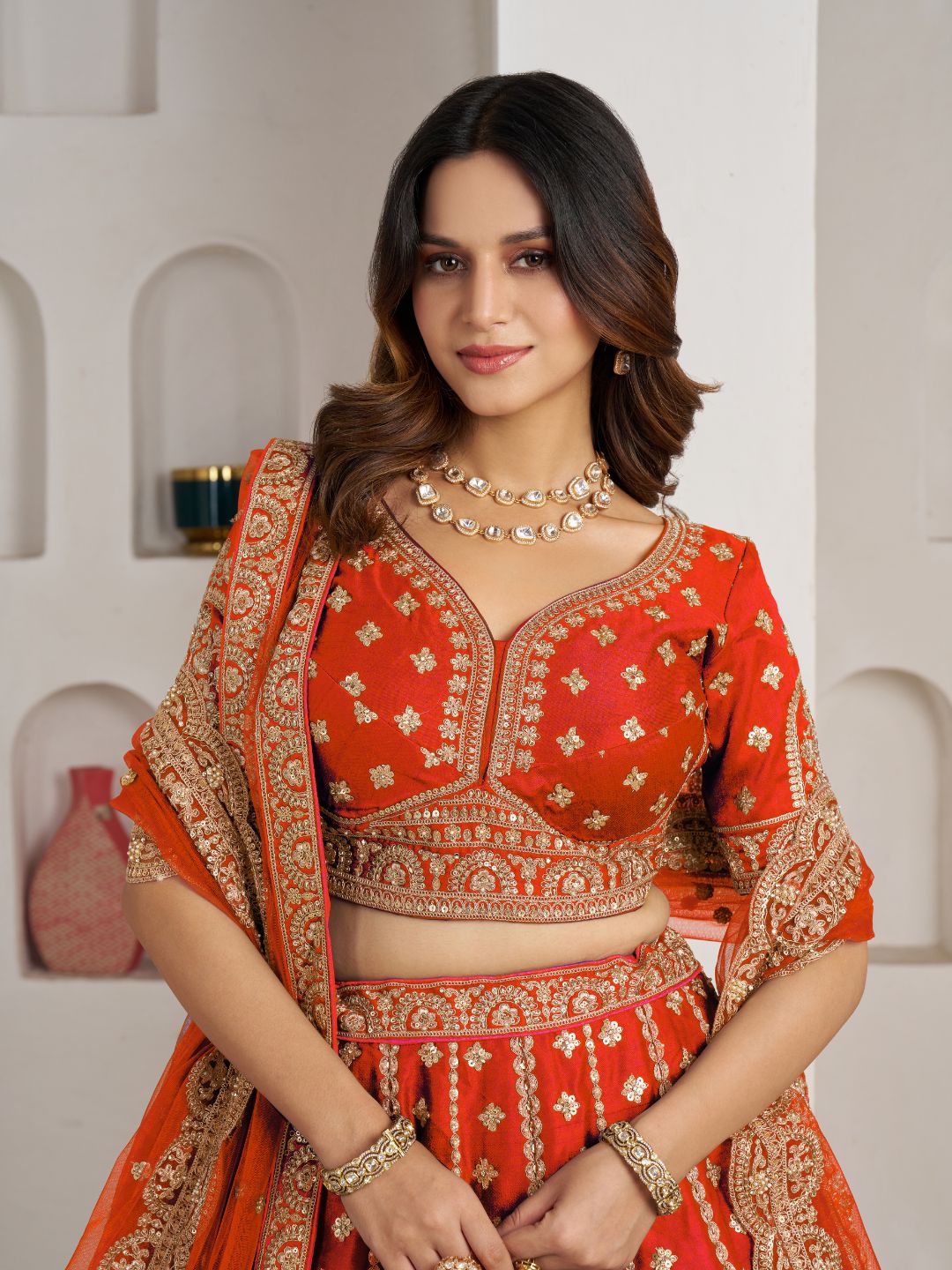 Trendy Rust Double Dupatta Bridal Lehenga Collection