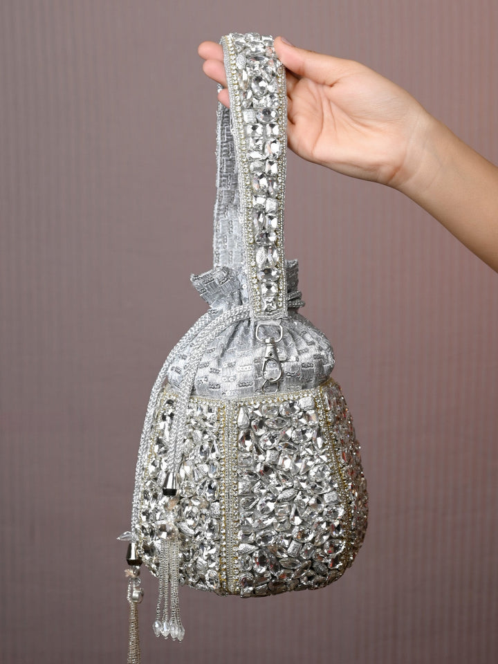 Elea Silver Diamond Work Potli Bag