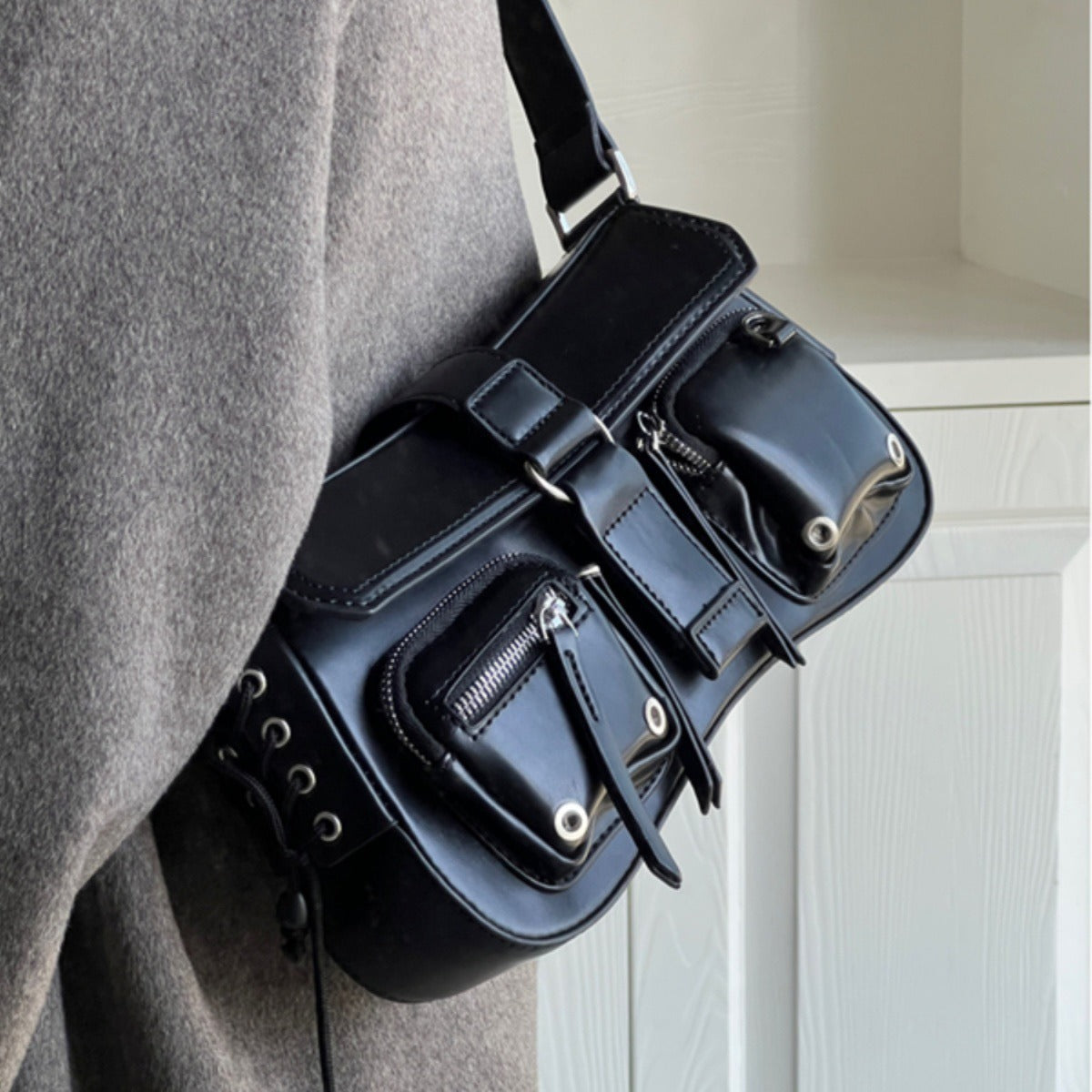 Women’s Structured Baguette Bag - PU Leather Topstitched Purse for Urban Minimalism